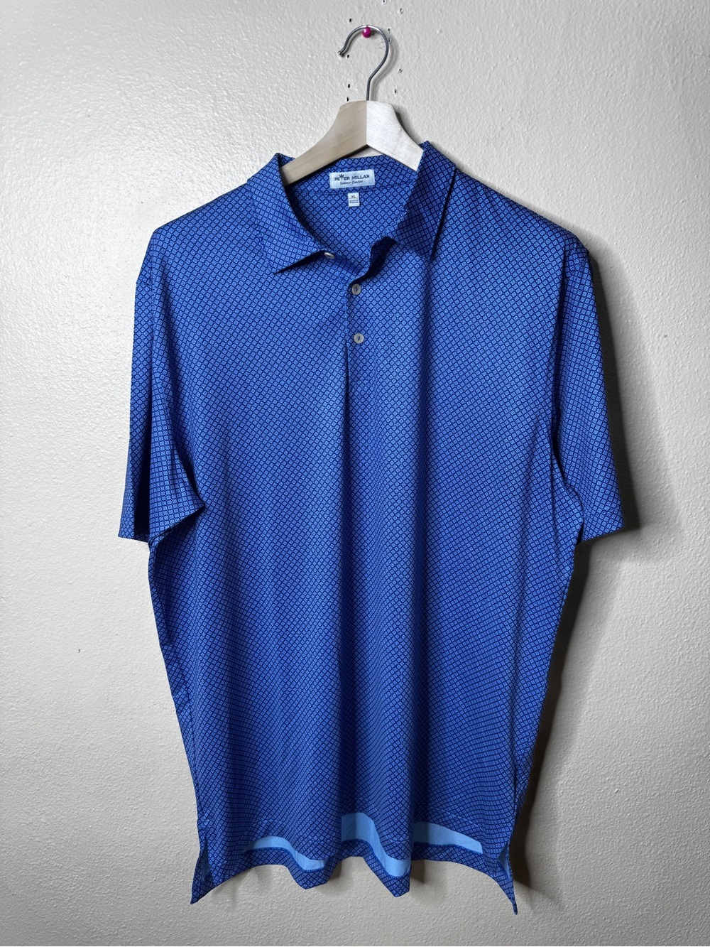 Peter Millar Summer Comfort Men’s Blue Geometric Print Golf Polo Shirt XL